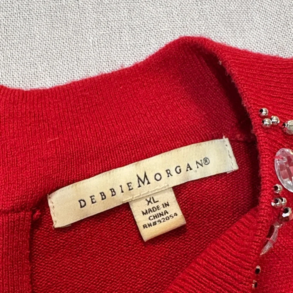 Debbie Morgan Red‎ Sweater with Jewel Neckline woman’s size XL embelished